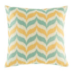 cushion with Teal and Yellow Chevron pattern.