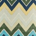 closer look at cushion with Navy Yellow And Grey Chevron pattern.