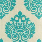 closer look at cushion with Teak Ikat pattern.