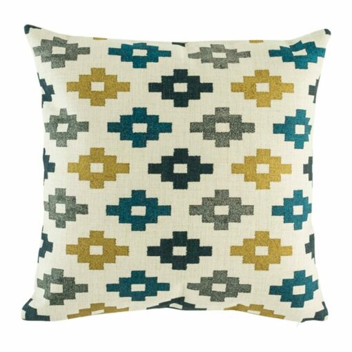 cushion with Gold and Blue Kilim pattern.
