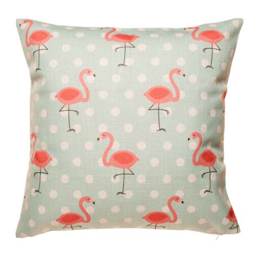 cushion with Pink Flamingo and Polka pattern.