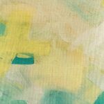 closer look at cushion with Yellow and Green Watercolour pattern.
