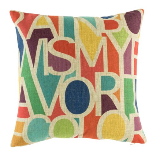 cushion cover reading Rainbow is my favorite color print.