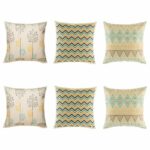 6 cushion cover in pastel colours with plant,chevron and aztec patterns.
