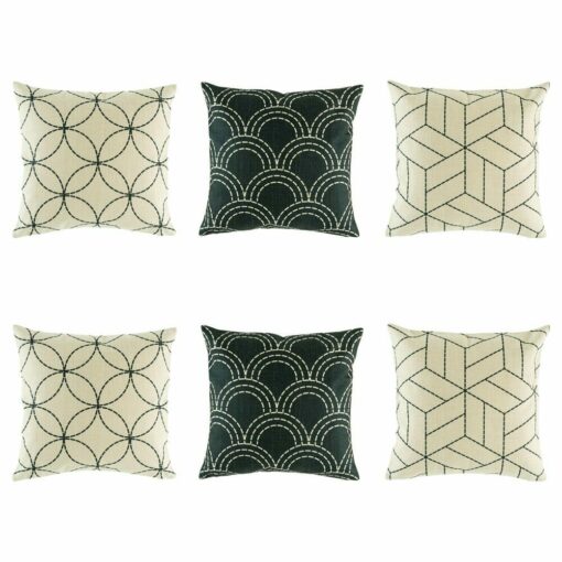 6 cushion with geometric patterns in navy colour.