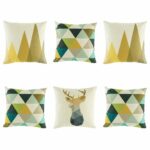 6 cushion cover with geometric patterns in Blue and Yellow colours.