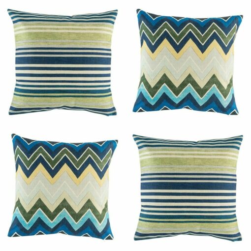 4 cushion with stripe and chevron patterns in Olive and Blue colours.