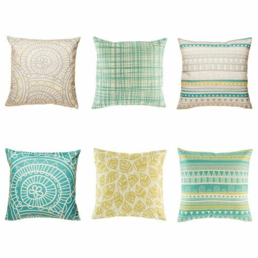 6 Multi Patterned cushion in Yellow, Grey and Teal colours.