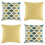 4 cushion with kilim patterns in Blue and Gold colours.