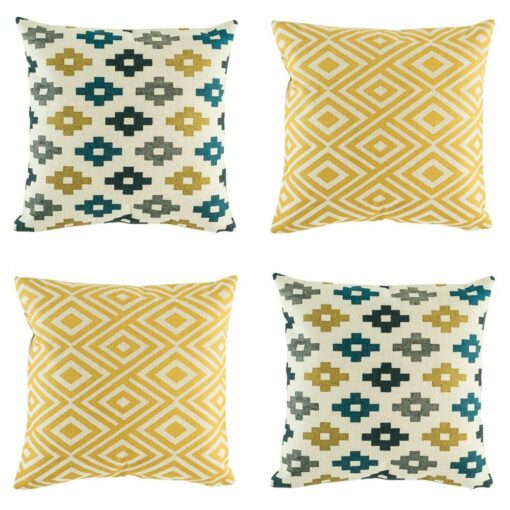 4 cushion with kilim patterns in Blue and Gold colours.