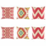 3 pairs of multi patterned cushion with ikat and chevron patterns