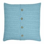 a Buttoned Cable Knit Cushion in Sky Blue colour - 50x50cm