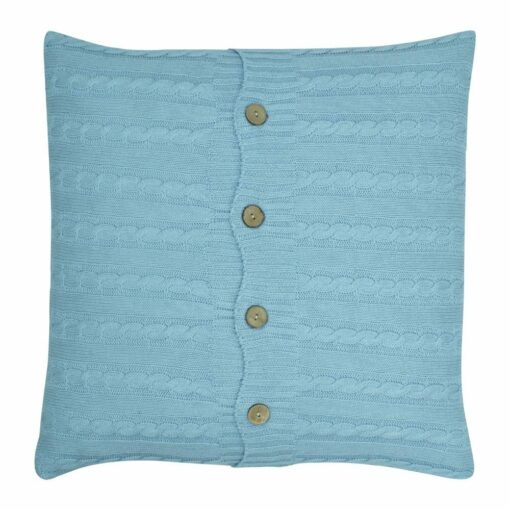 a Buttoned Cable Knit Cushion in Sky Blue colour - 50x50cm