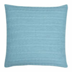 back side view of a Buttoned Cable Knit Cushion in Sky Blue colour - 50x50cm