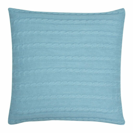 back side view of a Buttoned Cable Knit Cushion in Sky Blue colour - 50x50cm