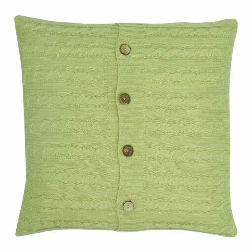 a Buttoned Cable Knit Cushion in Olive colour - 50x50cm