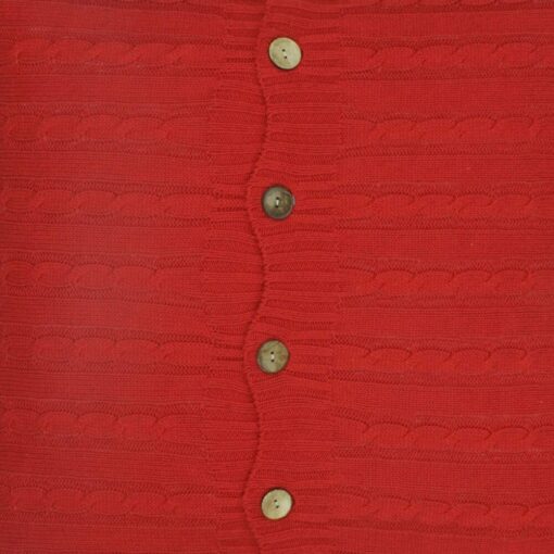 closer look at a Buttoned Cable Knit Cushion cover in red colour - 50x50cm