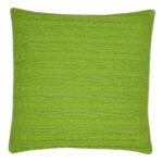 back side view of the cable knit cushion in lime green.