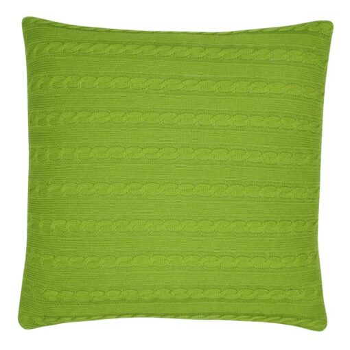 back side view of the cable knit cushion in lime green.