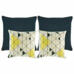 A pair of plane grey cushion and two cushion with triangle patterns