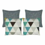 A set of Grey cushion and a set of teal and grey cushion with triangular patterns