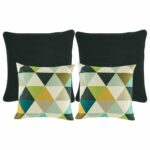 A collection of cushion with 2 black cushion and 2 patterned cushions