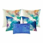 2 Large cushion covers in shades of blue, 2 square cushion covers in shades of blue and 1 rectangular cushion cover