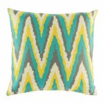 45cmx45cm Cotton linen cushion cover with yellow, blue and dark grey wide Zig Zag design
