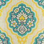 A close up of the 45cmx45cm cotton linen cushion cover in yellow, blue and white with flowers design