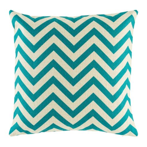 Photo of White and Teal with zigzag pattern cotton linen cushion cover in size 45cmx45cm