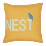 Yellow and white with grey sparrow Cotton linen cushion (45cmx45cm)
