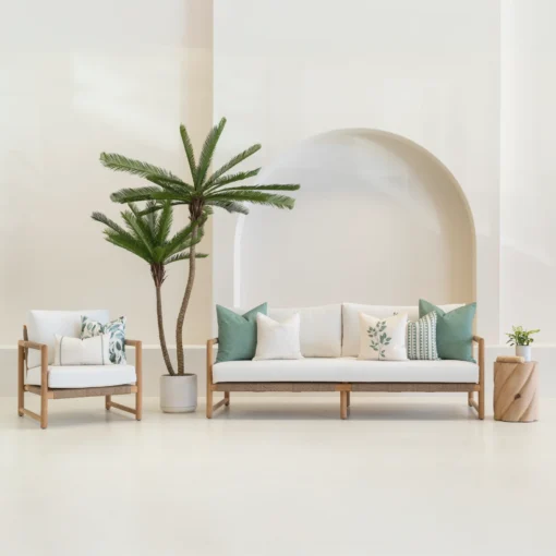 Avena Outdoor Sofa Lounge Set - 7 Covers - COLO1230 Outdoor seating with the 7 outdoor sofa cushions from the Avena set on it.
