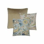 Photo of set of 3 square cushions in oyster and teal colours