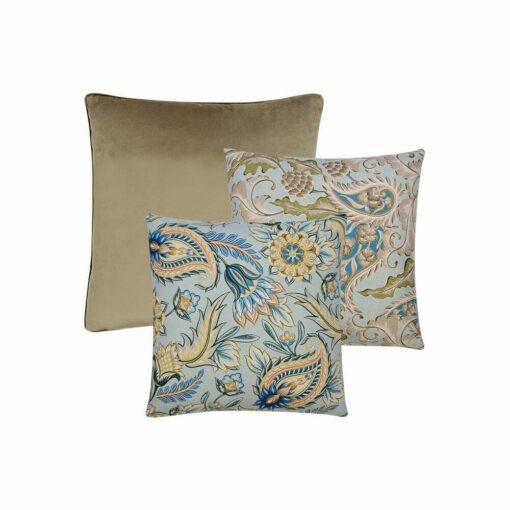 Photo of set of 3 square cushions in oyster and teal colours