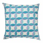 Image of green and white outdoor cushion cover with circles design