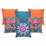 Photo of blue and orange cushion cover collection made of outdoor fabric