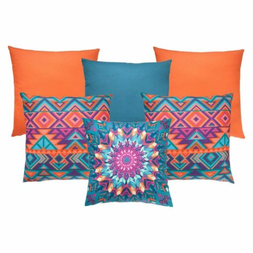 Photo of blue and orange cushion cover collection made of outdoor fabric