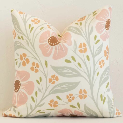 Claybourne Waterproof Floral Outdoor Cushion Cover - SC1075-45 A gorgeous outdoor pink and green square cushion. It has an eye-catching floral design.