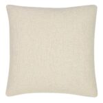 A plain linen square cushion shot from the back