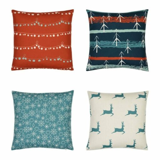 4 piece unique red and teal Christmas cushion set