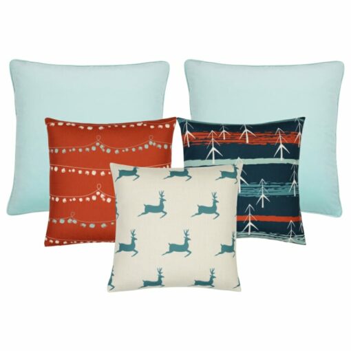 Christmas winter cushion covers with reindeers, pines and bauble print
