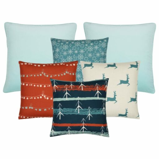 Unique Christmas winter-themed cushions in coral and teal colours