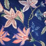 Close up photo of floral cushion cover in blue and pink colours