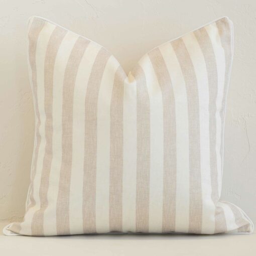 Horizon Sand Waterproof Striped Outdoor Cushion Cover - SC1065-45 A graceful square sand cushion with a stripe style on durable outdoor fabric.