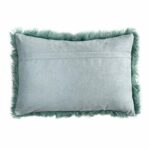 Zipper side of iceberg blue rectangular fur cushion cover