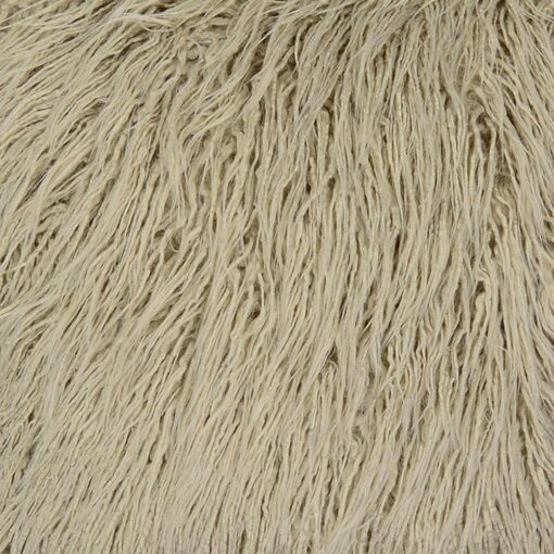 Close up photo of 45cm x 45cm rectangular faux fur cushion in ecru colour
