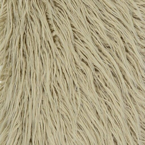Close up photo of 30cm x 50cm rectangular faux fur cushion in ecru colour