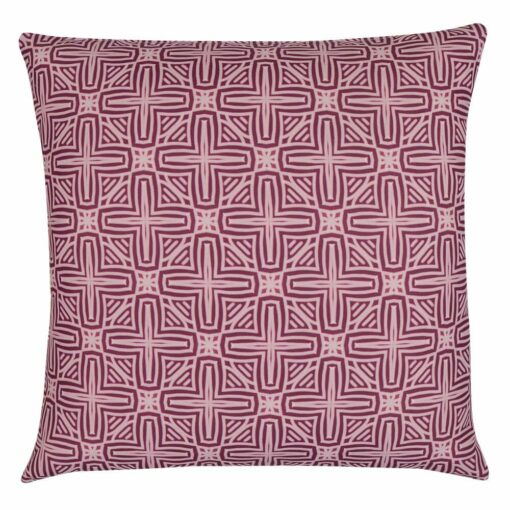 Image of tribal inspired, pink outdoor cushion cover in 45cm x 45cm size