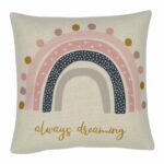 Image of kids cushion cover with pastel pink rainbow