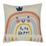Close up photo of colourful pastel happy rainbow with crown